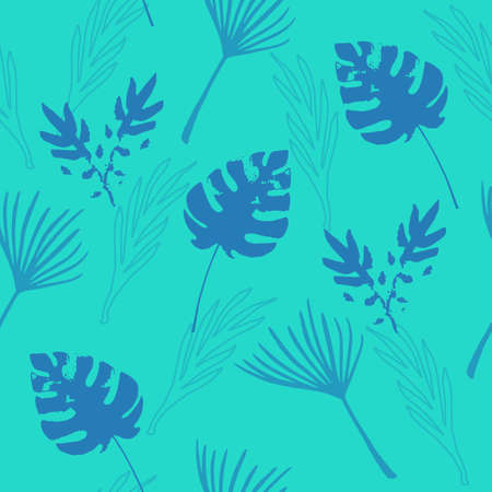 Trendy Tropical Vector Seamless Pattern. Elegant Male Shirt Female Dress Texture. Dandelion Feather Banana Leaves Monstera Tropical Seamless Pattern. Doodle Floral Background. Cool Summer Fashion.のイラスト素材