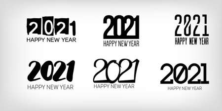 Set of Black and White 2021 Border Christmas Logo Background. Winter Holiday Celebration Card. Happy New Year Banner Design. Set of Black and White 2021 Text Typography. Graphic 2021 Icon Texture.のイラスト素材