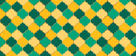 Moroccan Seamless Mosaic Texture. Eid Mubarak Islamic Decoration. Arabic Mosque Window Tile. Ramadan Traditional Golden Mosque Shape. Ramadan Kareem Muslim Background. Seamless Moroccan Ornamentのイラスト素材
