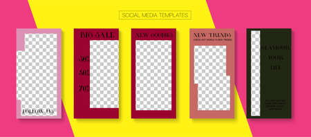 Modern Stories Vector Background. Blogger Modern Cards, Social Media Kit Template. Online Shop Rich VIP Graphic Phone. Hipster Sale, New Arrivals Story Layout. Social Media Stories Simple Setのイラスト素材