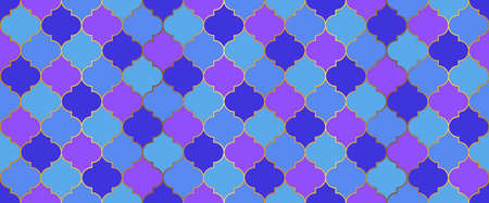 Ramadan Kareem Islamic Decoration. Moroccan Seamless Mosaic Pattern. Arabic Mosque Window Motif. Traditional Ramadan Mosque Golden Grid. Eid Mubarak Islam Illustration. Moroccan Seamless Ornamentのイラスト素材