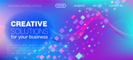 Falling Particles Distressed Purple Vector. Funky Geometric Background. Data Analytics Cool Banner. Big Data Neon Background. Pink Blue Purple Futuristic Gradient Overlay. 3D Liquid Shapes Website.のイラスト素材