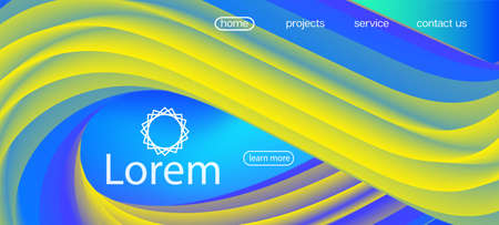 Colorful Vivid Gradient Wallpaper. Landing Page, Yellow, Blue Background. Dynamic Movement Funky Wave. Neon Color Website Design. 3d Fluid Vibrant Vector Background. Trendy Liquid Wave Banner.のイラスト素材