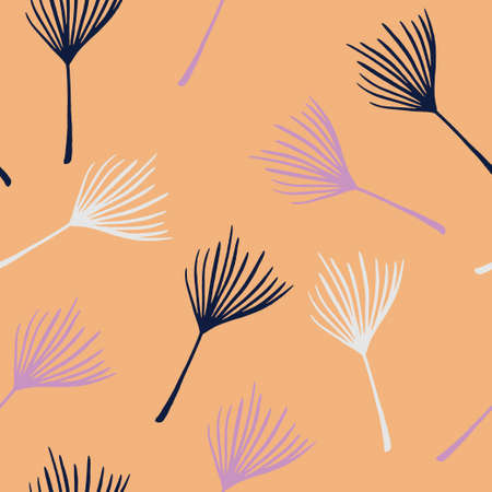 Trendy Tropical Vector Seamless Pattern. Beautiful Male Shirt Female Dress Texture. Doodle Floral Background. Chic Summer Fabrics. Monstera Banana Leaves Feather Dandelion Tropical Seamless Pattern.のイラスト素材