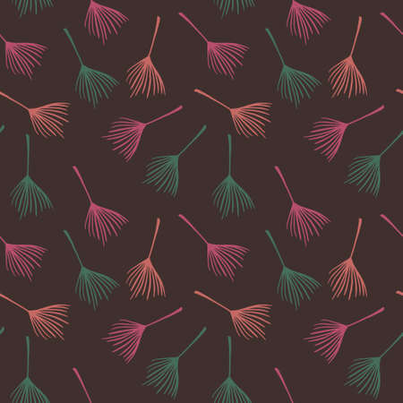 Funky Tropical Vector Seamless Pattern. Beautiful Male Shirt Female Dress Texture. Drawn Floral Background. Banana Leaves Monstera Feather Dandelion Tropical Seamless Pattern. Nice Summer Textile.のイラスト素材