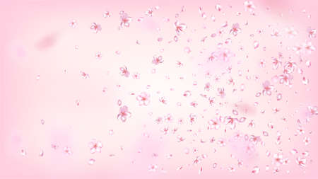 Nice Sakura Blossom Isolated Vector. Realistic Showering 3d Petals Wedding Pattern. Japanese Blooming Flowers Wallpaper. Valentine, Mother's Day Spring Nice Sakura Blossom Isolated on Roseのイラスト素材