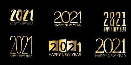 Set of Golden Foil 2021 Frame Christmas Logo Wallpaper. Graphic 2021 Icon Texture. Happy New Year Border Design. Set of Golden Foil 2021 Text Typography. Winter Holiday Celebration Poster.のイラスト素材