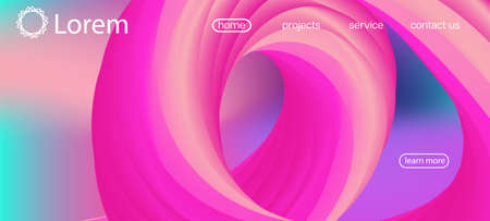Futuristic Lucid Gradient Overlay. Landing Page, Pink, Purple Background. Trendy Liquid Flow Banner. Neon Color Website Layout. 3d Fluid Vibrant Vector Background. Dynamic Movement Funky Wave.のイラスト素材