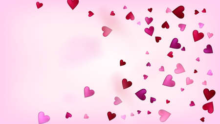 Red, Pink Hearts Vector Confetti. Valentines Day Romantic Pattern. Beautiful Pink Scatter Valentines Day Decoration with Falling Down Hearts Confetti. Elegant Gift, Birthday Card, Poster Backgroundのイラスト素材