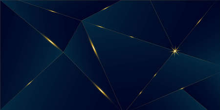 Deep Blue Luxury Gold Background. Christmas New Year Celebration Banner. 3D Abstract Polygonal Sparkle Cover. Golden Silver Low Poly Border Royal Premium Business Design Gold Luxury Crystal Cardのイラスト素材