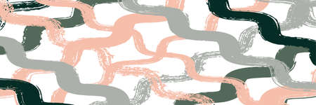 Cool Wavy Zigzag Stripes Vintage Pattern. Cool Graffiti Trace. Torn Vector Watercolor Paint Lines. Summer Spring Distress Stripes. Hand Painted Lines Banner. Autumn Winter Funky Fashion Fabric.のイラスト素材