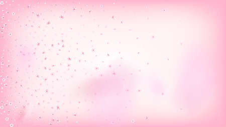 Nice Sakura Blossom Isolated Vector. Magic Flying 3d Petals Wedding Design. Japanese Bokeh Flowers Illustration. Valentine, Mother's Day Realistic Nice Sakura Blossom Isolated on Roseのイラスト素材