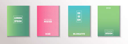 Folded Minimal Cover Vector Set. Cool Technology Background. Modern Flyer Paper Design. Funky Magazine Page. Pattern Gradient Overlay Business Folder. Minimal Covers Set. 80s Neon Music Poster.のイラスト素材