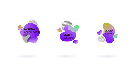 Trendy Wavy Geometric Fluid Forms. Green, Purple Liquid Organic Shapes. Business Gradient Overlay Pattern. Business Fluid Banners. Liquid Shapes Vector Set. Dynamic Splashes.のイラスト素材