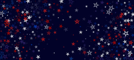 National American Stars Vector Background. USA 11th of November Labor 4th of July Independence President's Memorial Veteran's Day Design. US Election Pattern. American Blue, Red, White Falling Stars.のイラスト素材