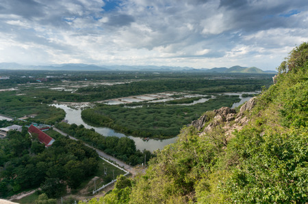 Prachuap Khiri Khan city, View from khaochongkrajok  Temple,Landmark of Prachuap Khiri Khan Province , Thailandの写真素材