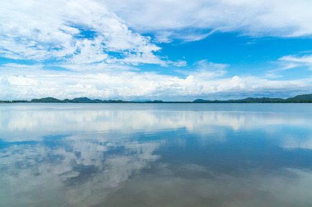 Reflex picture of sea and blue Sky at  Mangrove forest in Kung Krabaen Bay Chathaburi Province, Thailandの写真素材