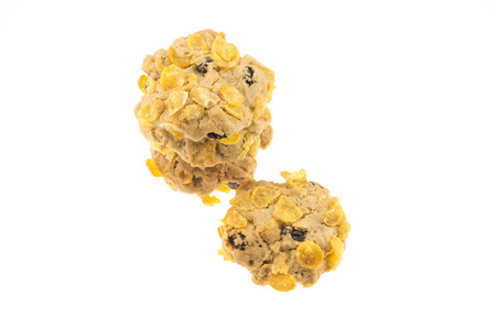 currant and cornflakes cookie isolate on white backgroundの写真素材