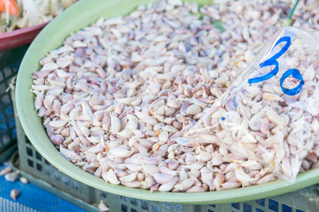 stall of garlic in the marketの写真素材