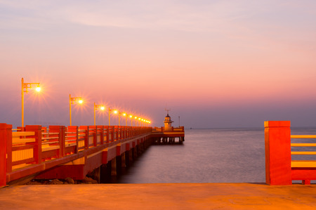 Public area Saranvitee bridge at ao prachuab in sunrise, Prachuap Khiri Khan province,thailandの写真素材