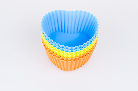 A color silicone cake form on a white backgroundの写真素材