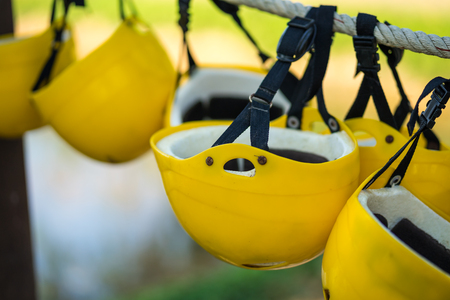 Helmet are hanging  for water sportsの写真素材