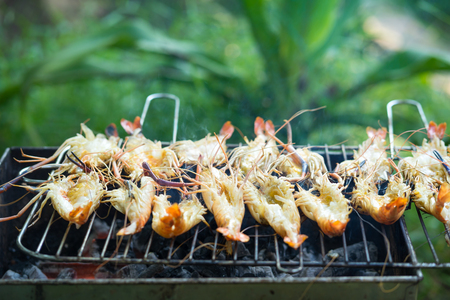 prawn grill on the stoveの写真素材