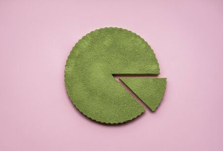 Green cheesecake made with matcha on vibrant pink background. One slice of matcha pie.の写真素材
