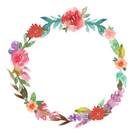 Watercolor rainbow wreath No2のイラスト素材
