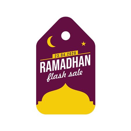 Cute price tag vector illustration with mosque silhouette describe Ramadhan theme with simple typography and cheerful colorのイラスト素材