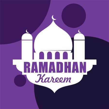 Ramadhan Kareem vector illustration with white mosque isolated on dark background can be used as greeting card banner designのイラスト素材