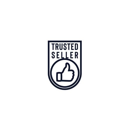 Vector logo of trusted seller with thumbs up line art icon in circle frame isolated on white background good for your website, micro blogging, marketplace iconのイラスト素材
