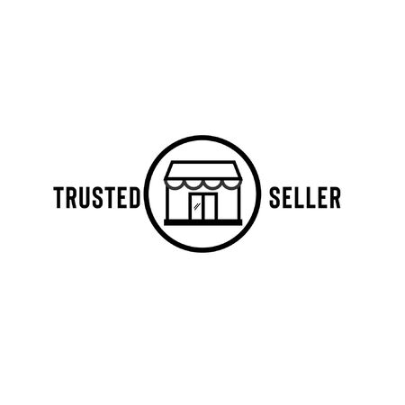 Trusted seller vector logo with shop line art illustration in circle frame isolated on white background can be used as sign that your shopping website or marketplace is reliable and trustworthyのイラスト素材