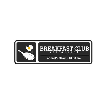 Vector illustration of morning restaurant with frying pan, fried egg and text isolated on white background fit for restaurant logo which serves breakfast menuのイラスト素材