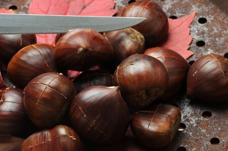 Preparation of roast chestnuts with the characteristic cutの写真素材