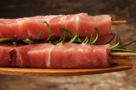 Uncooked Arrosticini of sheep meatの写真素材