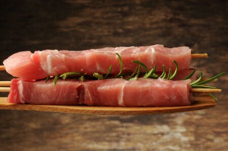 Uncooked Arrosticini of sheep meatの写真素材