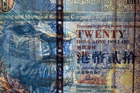 Close up of a banknote in transparency. Hong Kong dollarの写真素材