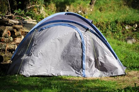 Summer camping holidays in a tentの写真素材