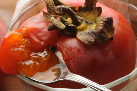 Close up of ripe persimmons in autumnの写真素材