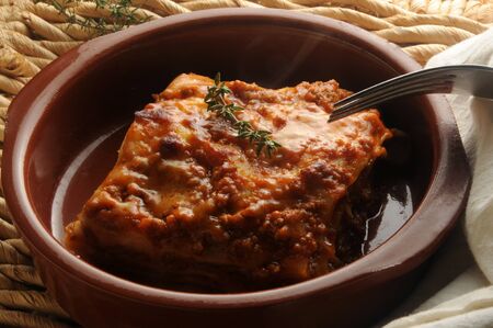 Hot lasagna with meat sauceの写真素材
