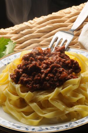 Plate of tagliatelle with ragùの写真素材