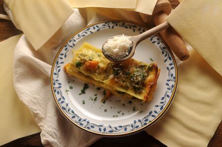Vegetarian lasagna with Parmesan cheeseの写真素材