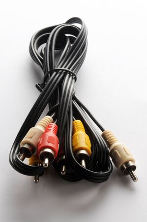 Black cable on white background for stereo