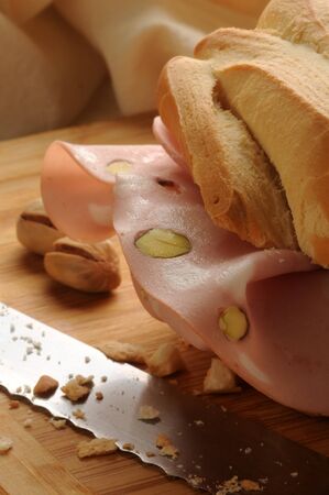 Close up on a sandwich with mortadellaの写真素材