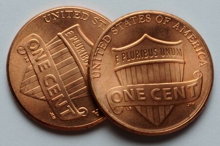 Closeup on two US centsの写真素材