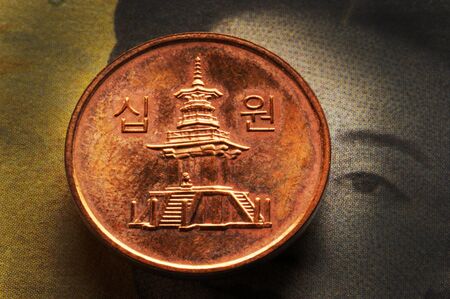 Closeup on South Korean currencyの写真素材