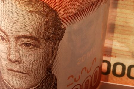 Close up on chilean currencyの写真素材