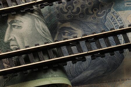 Rail closeup on polish banknotesの写真素材