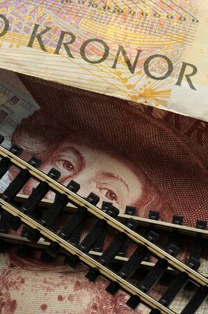 Close up of the rails on Swedish currencyの写真素材